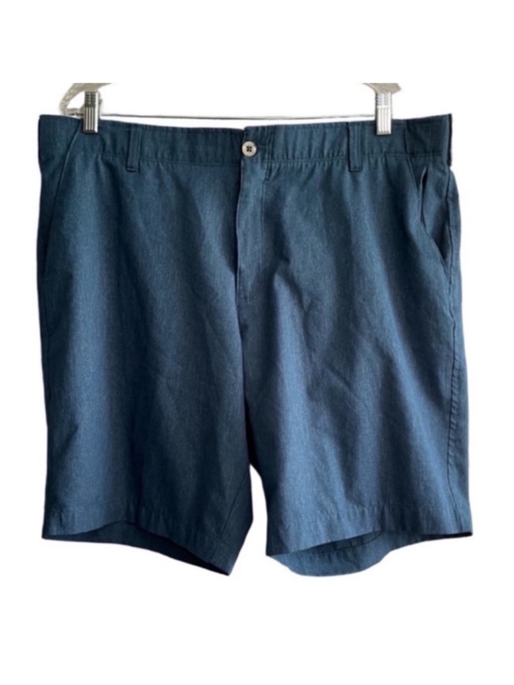 Swiss Tech Performance Shorts Flat Front Activewear Navy Heather Blue Waist 40